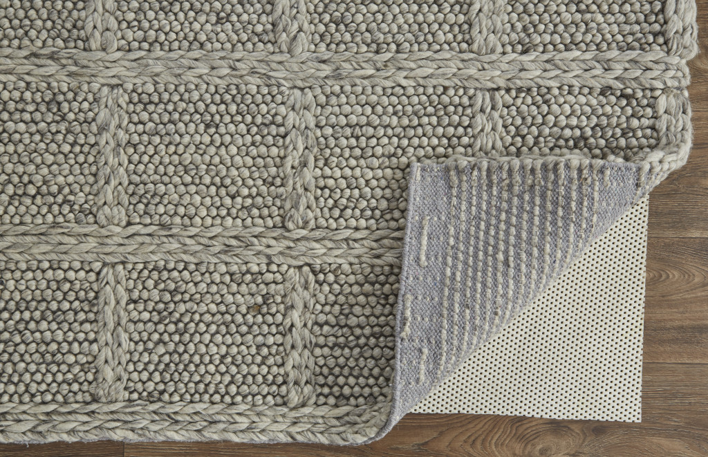 5" X 8" Gray and Ivory Wool Plaid Hand Woven Area Rug