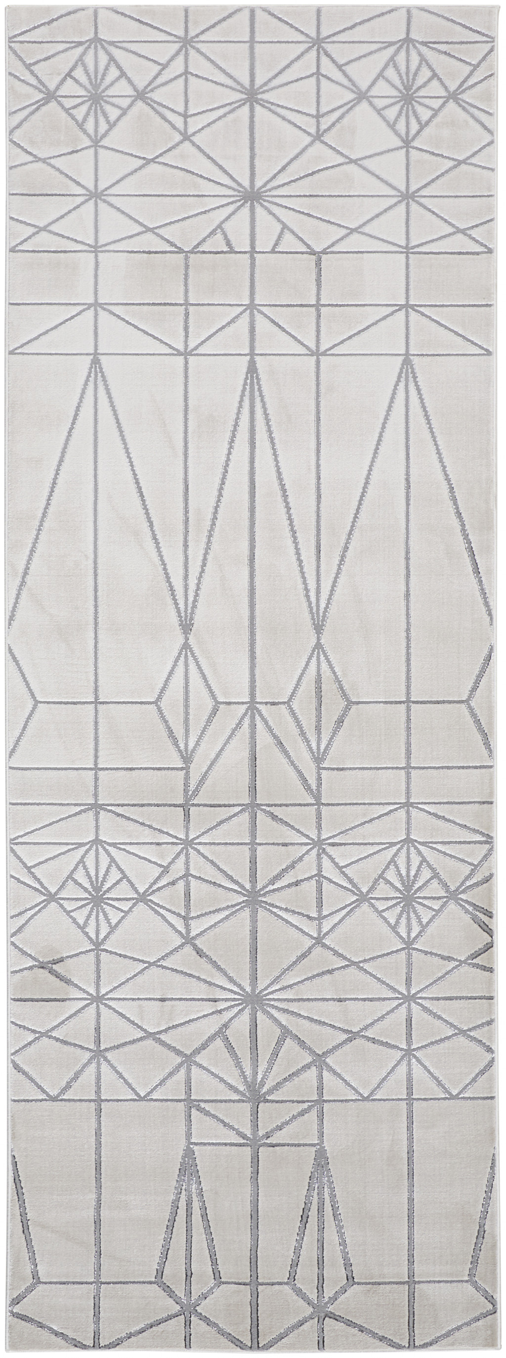 8' White Silver And Gray Geometric Stain Resistant Runner Rug-511481-1