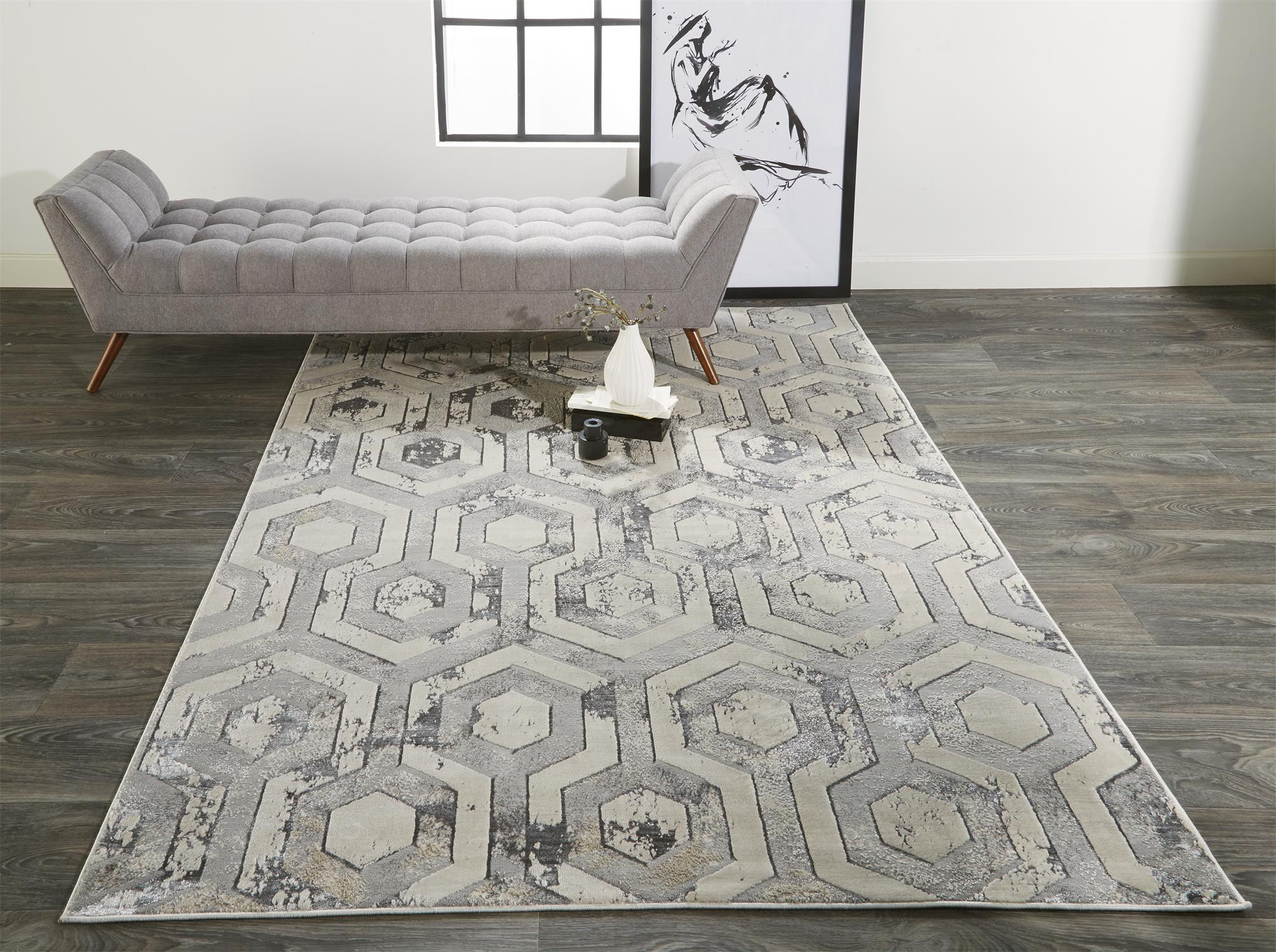 10" X 13" Gray Taupe And Silver Abstract Stain Resistant Area Rug