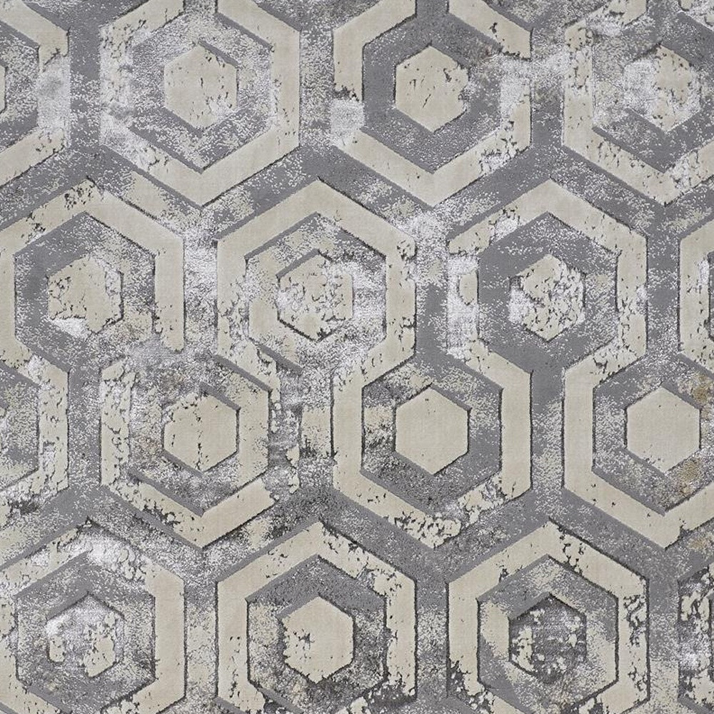 2" X 3" Gray Taupe And Silver Abstract Stain Resistant Area Rug