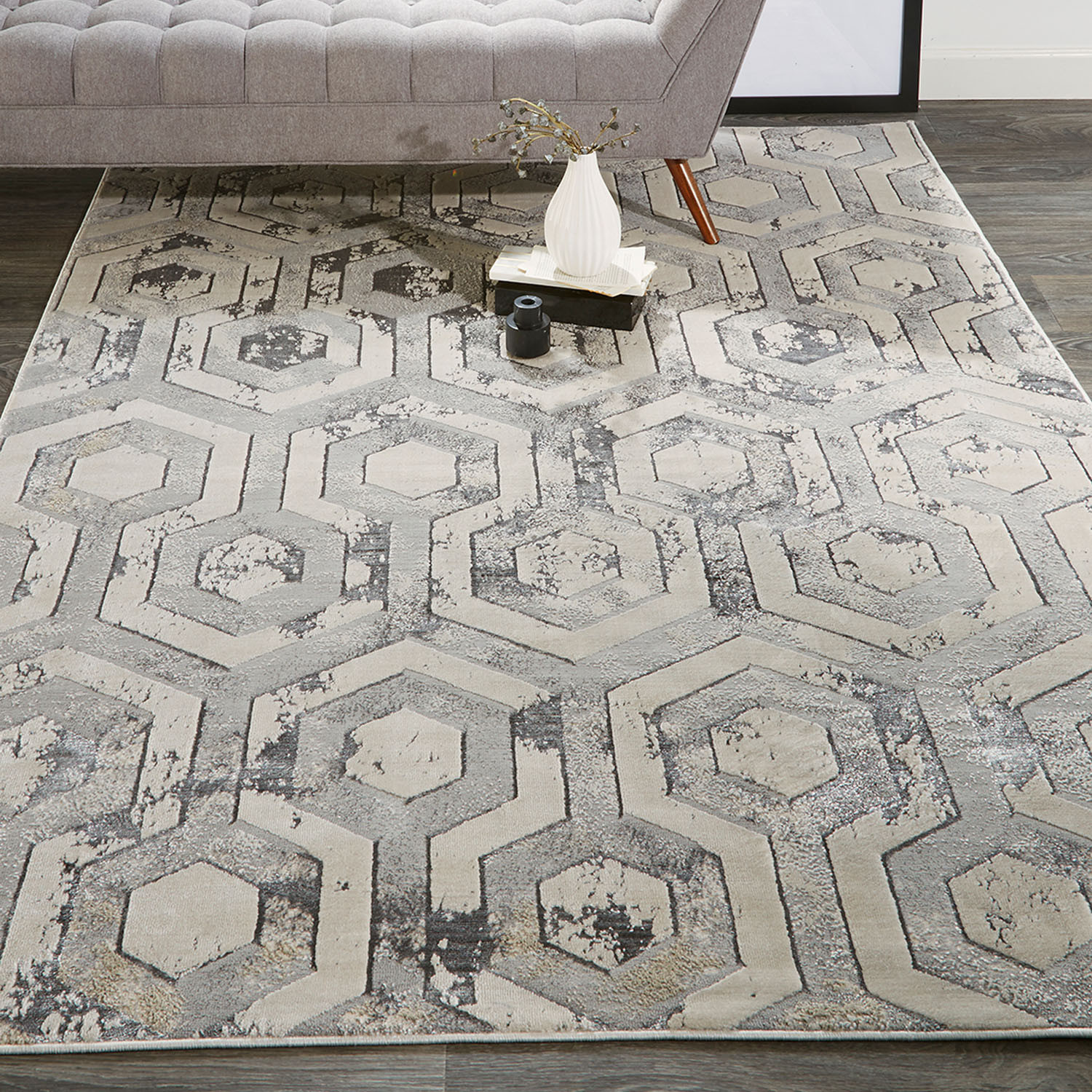 2" X 3" Gray Taupe And Silver Abstract Stain Resistant Area Rug
