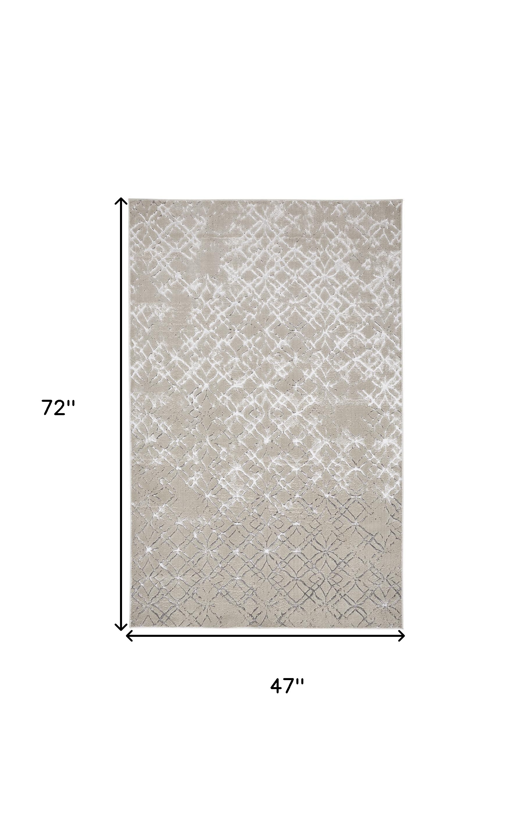 4" X 6" Silver and Gray Abstract Non Skid Area Rug