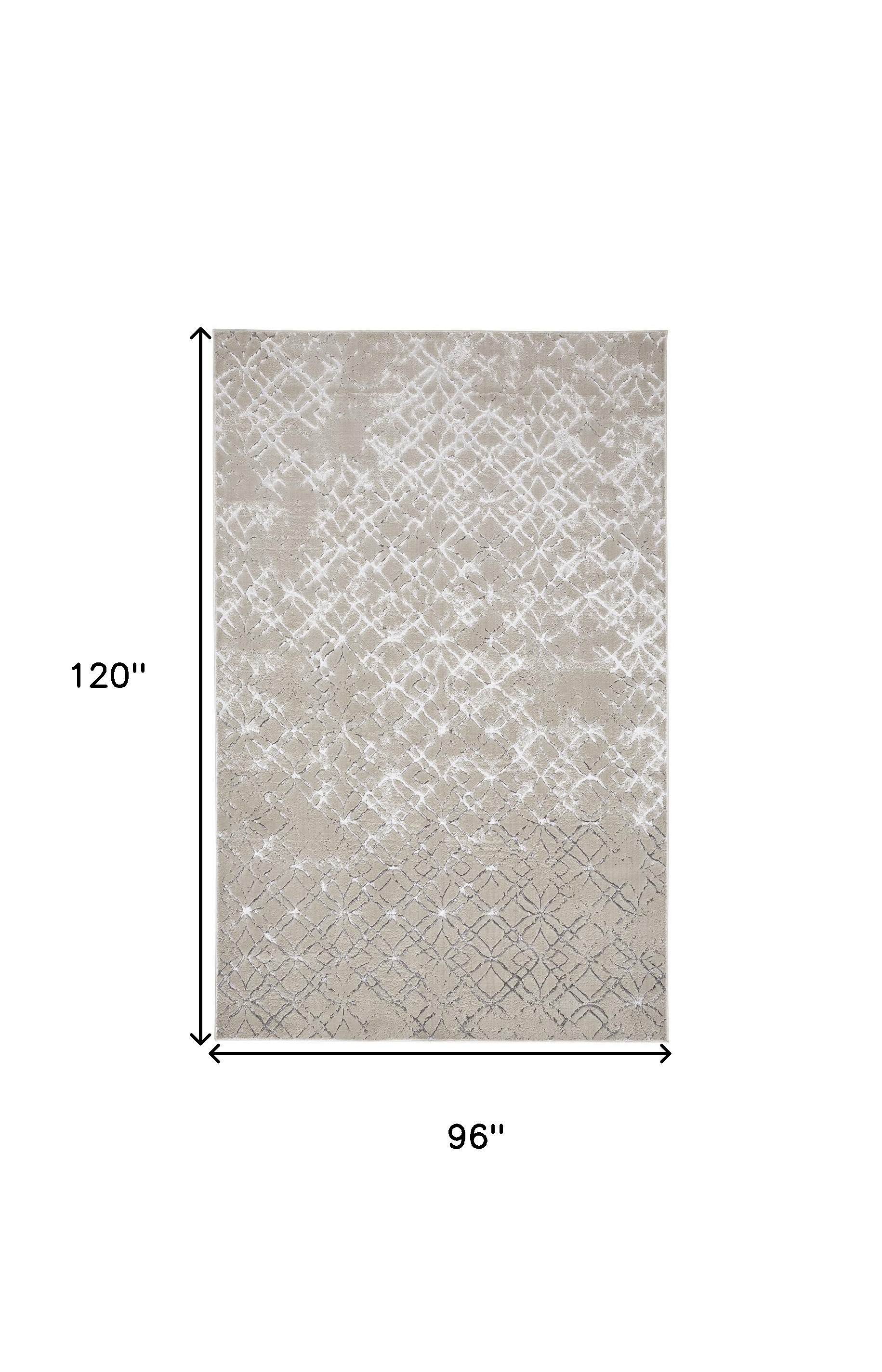 8" X 10" Silver and Gray Abstract Non Skid Area Rug