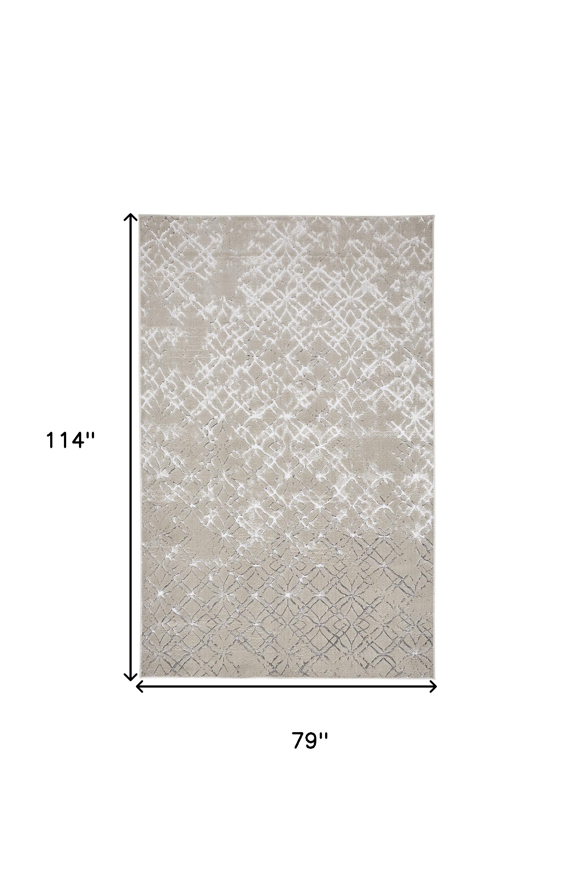 7" X 10" Silver and Gray Abstract Non Skid Area Rug