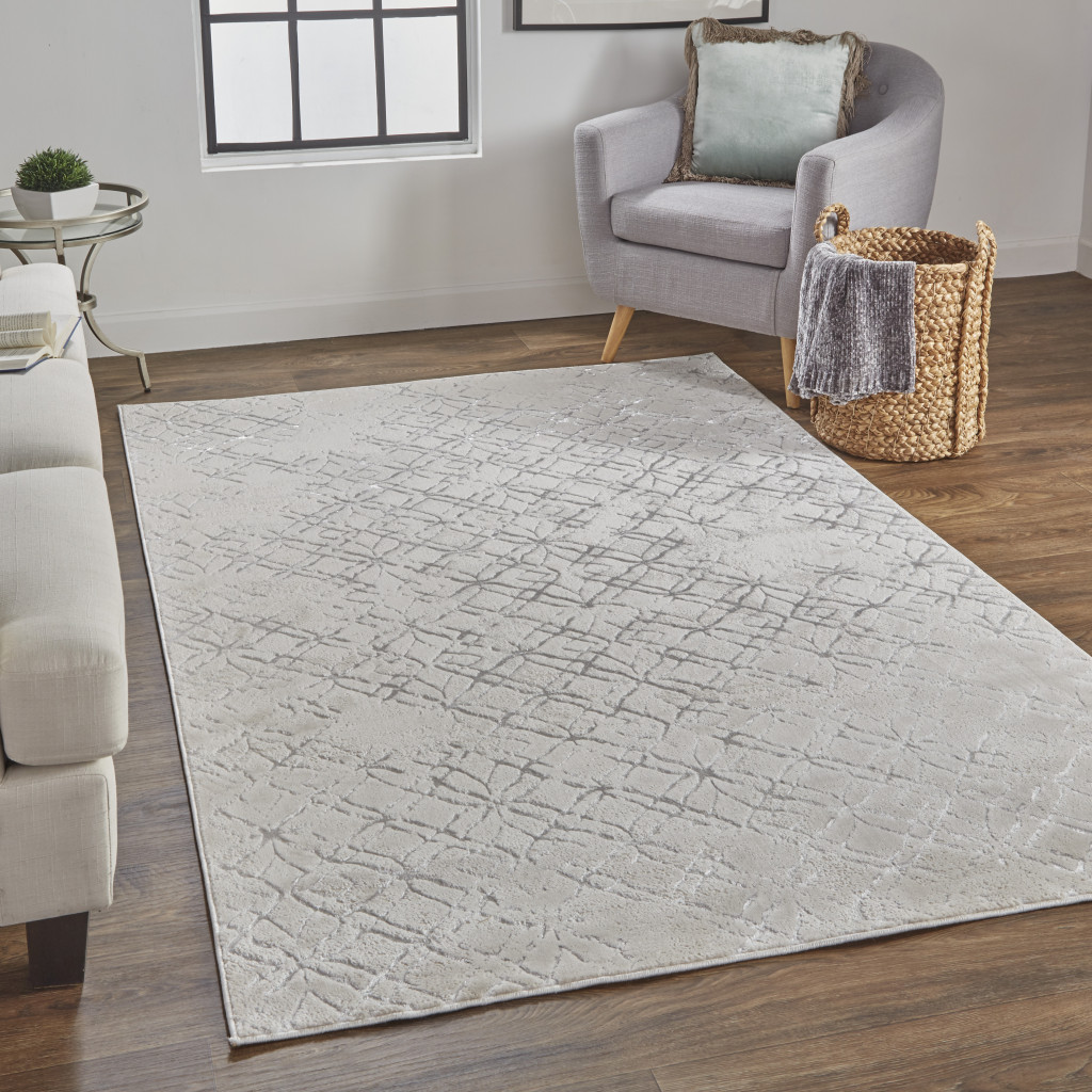 7" X 10" Silver and Gray Abstract Non Skid Area Rug