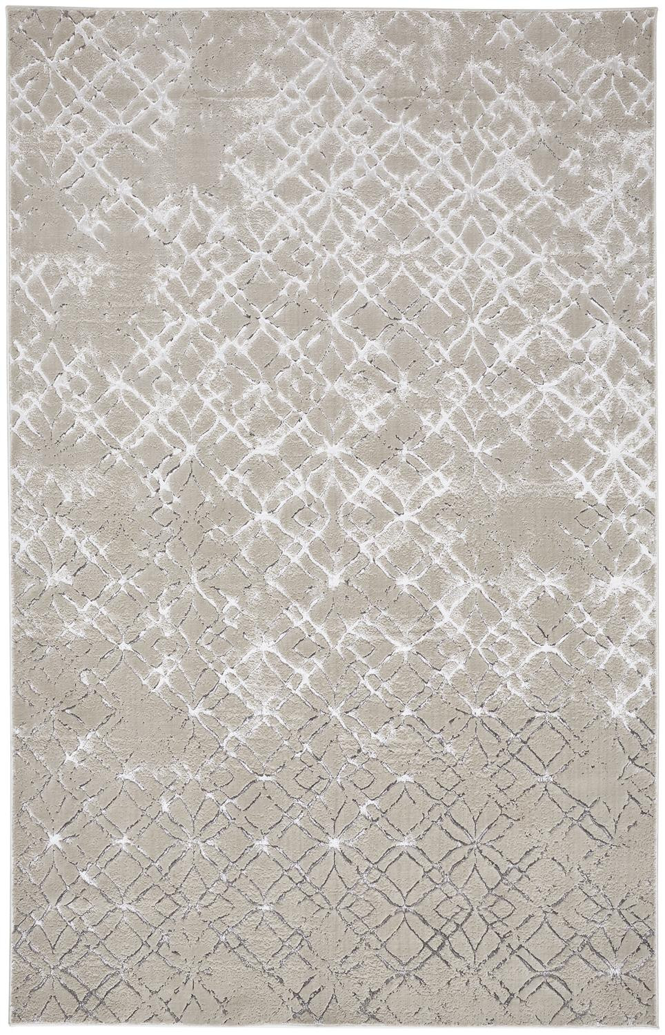 9" X 12" Silver Gray And White Abstract Area Rug