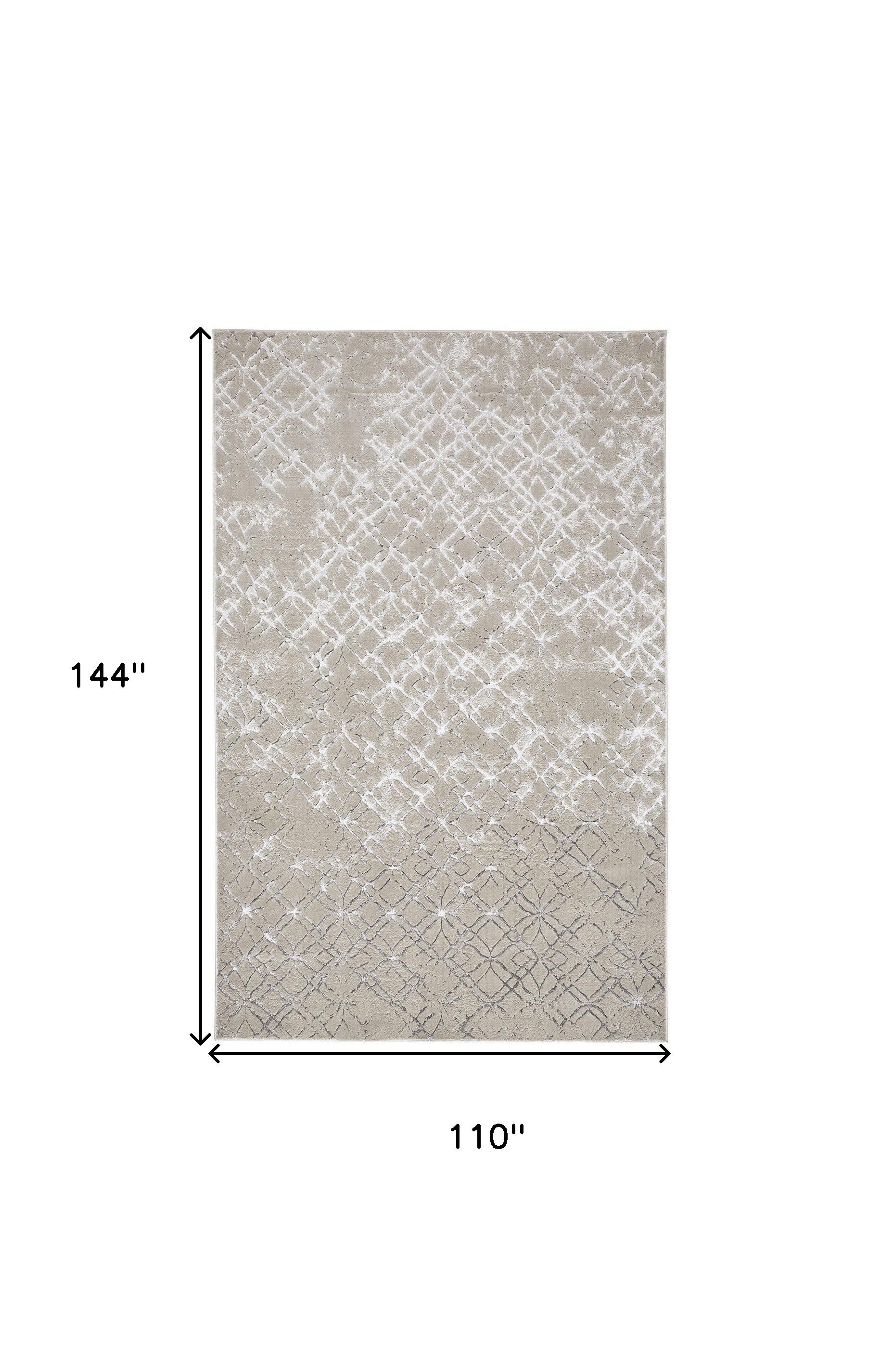 9" X 12" Silver Gray And White Abstract Area Rug