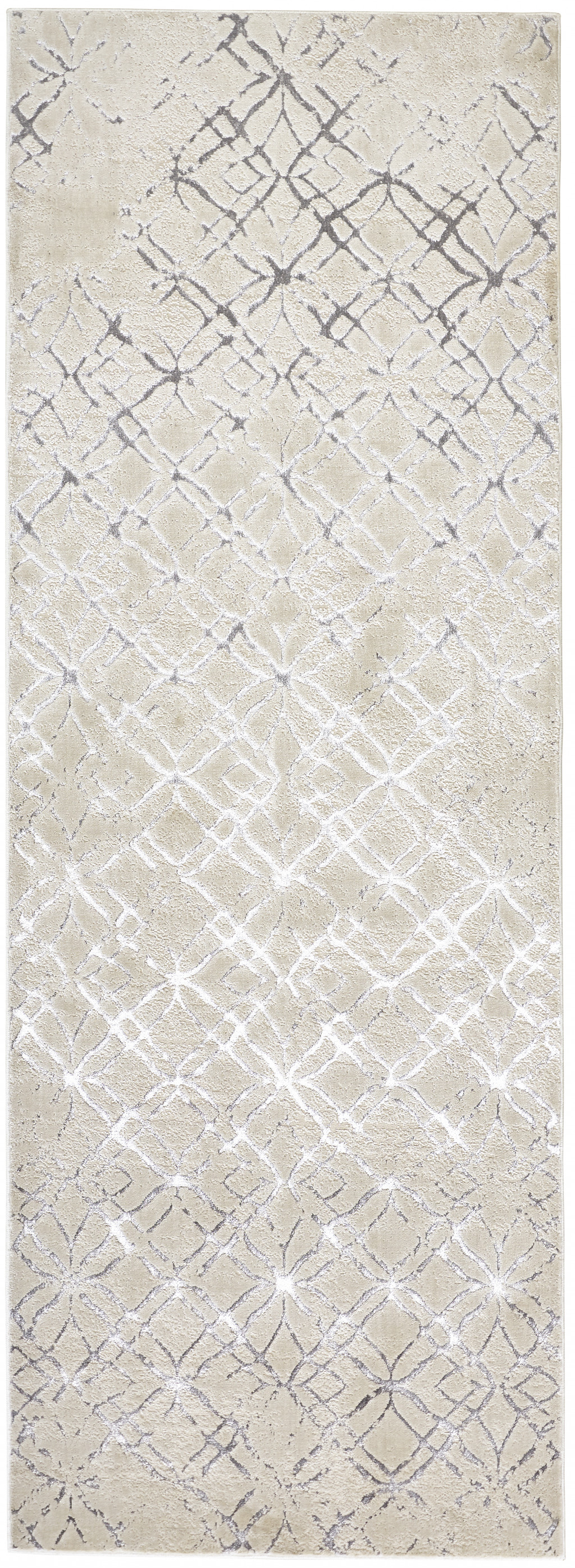 8' Silver Gray And White Abstract Stain Resistant Runner Rug-511501-1