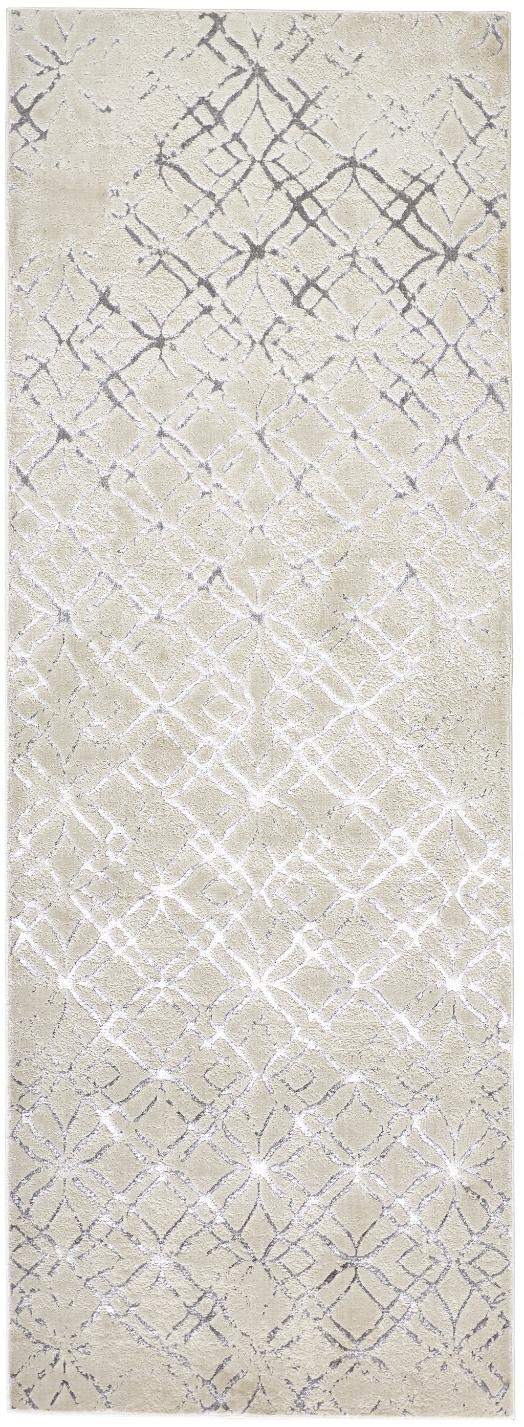 8 Silver gray And White Abstract Stain Resistant Runner Rug