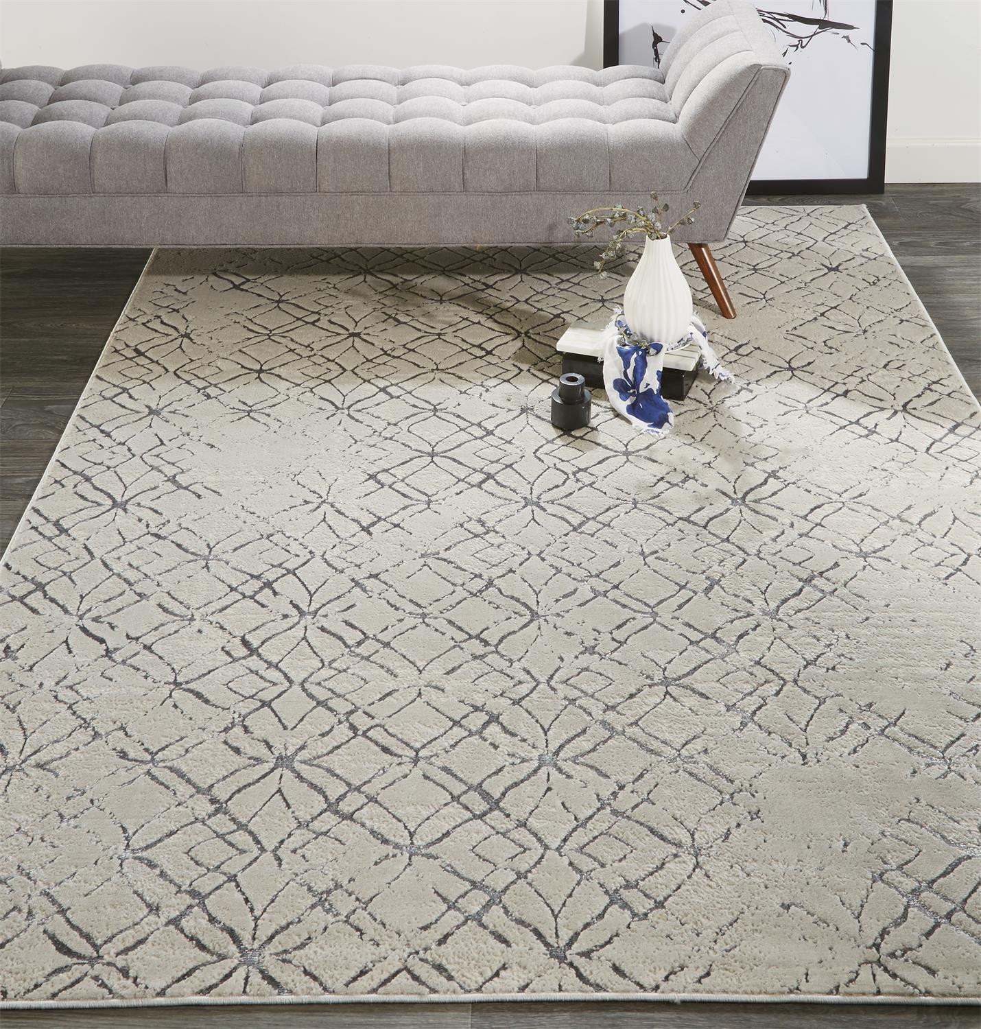 Silver Gray And White Abstract Area Rug-511504-5