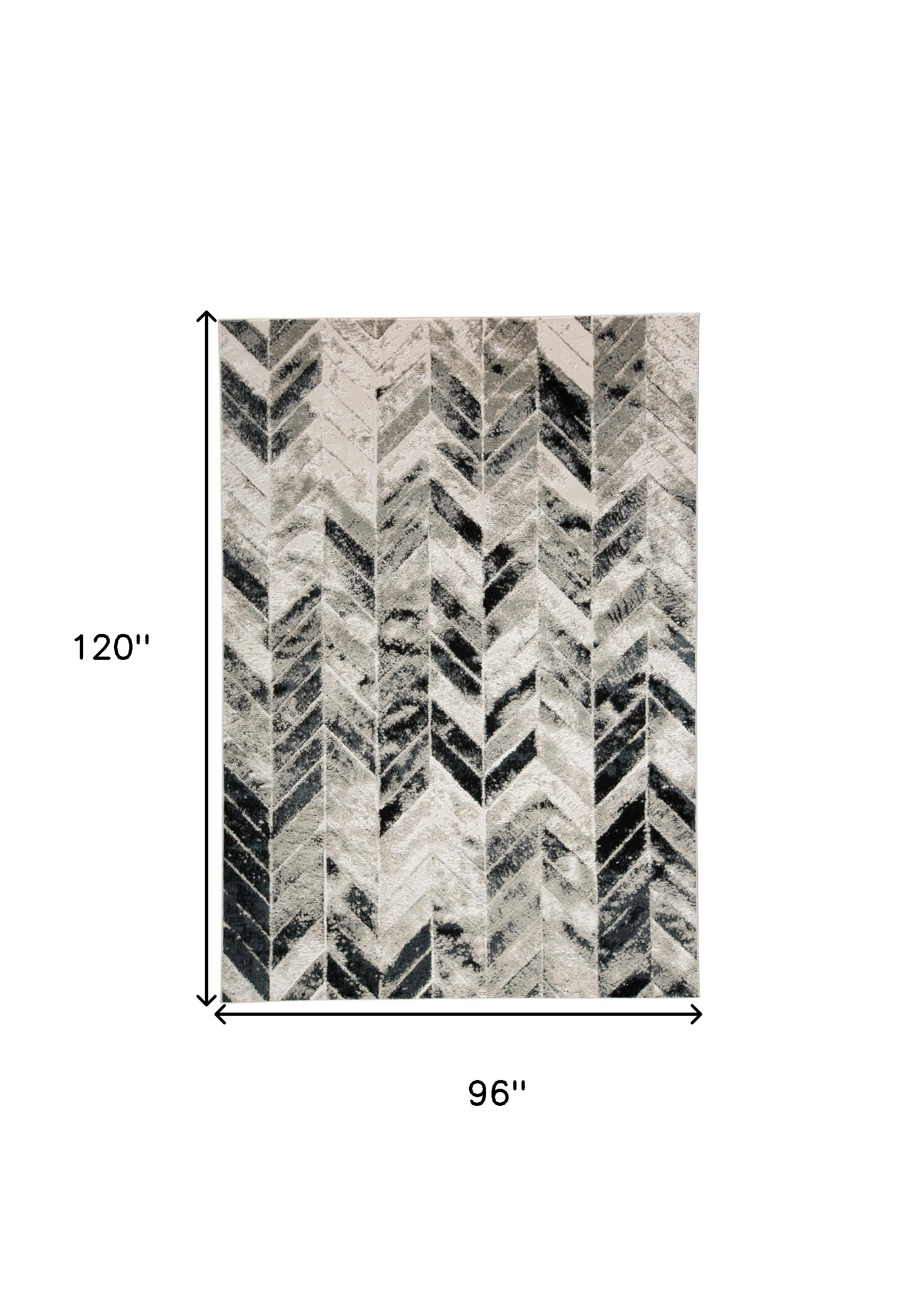 8" X 10" Gray and Black Geometric Non Skid Area Rug