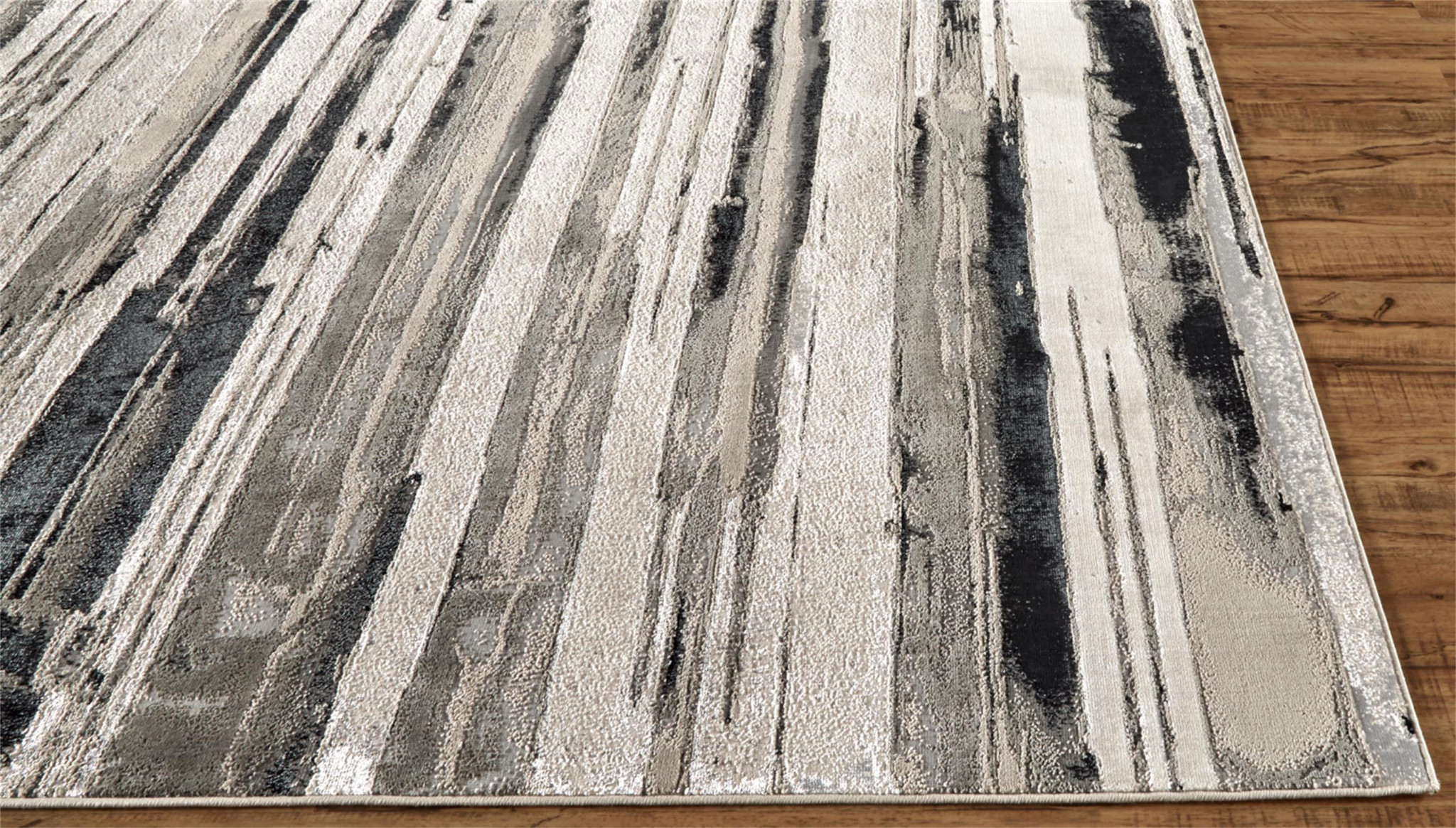 5" X 8" Black and Silver Abstract Non Skid Area Rug