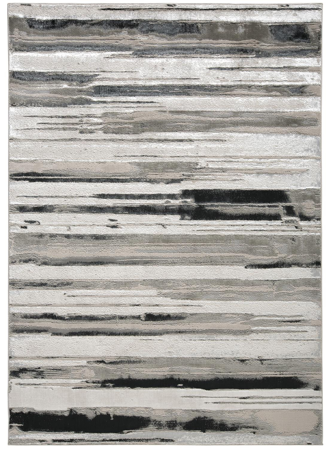 5" X 8" Black and Silver Abstract Non Skid Area Rug