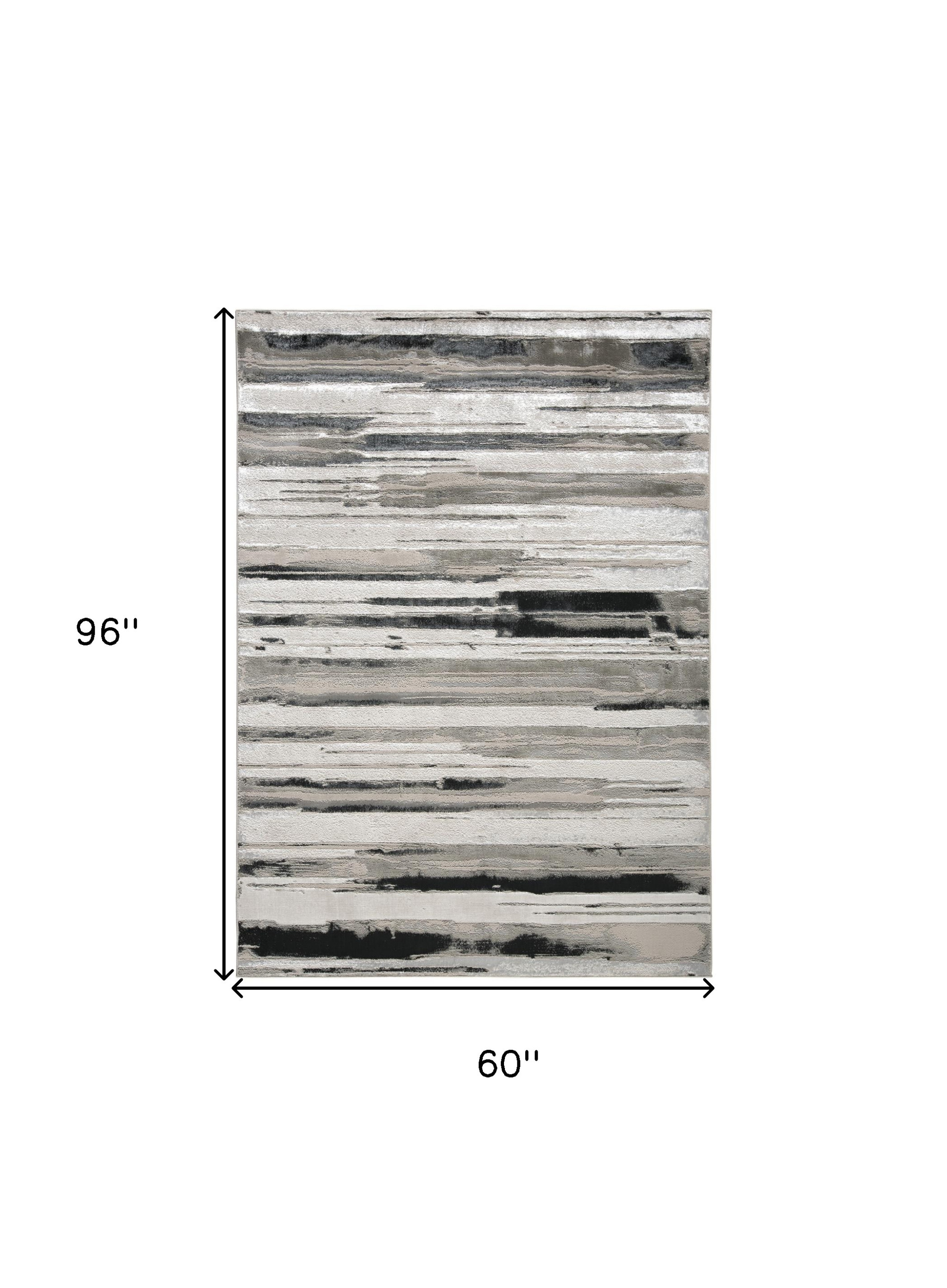 5" X 8" Black and Silver Abstract Non Skid Area Rug