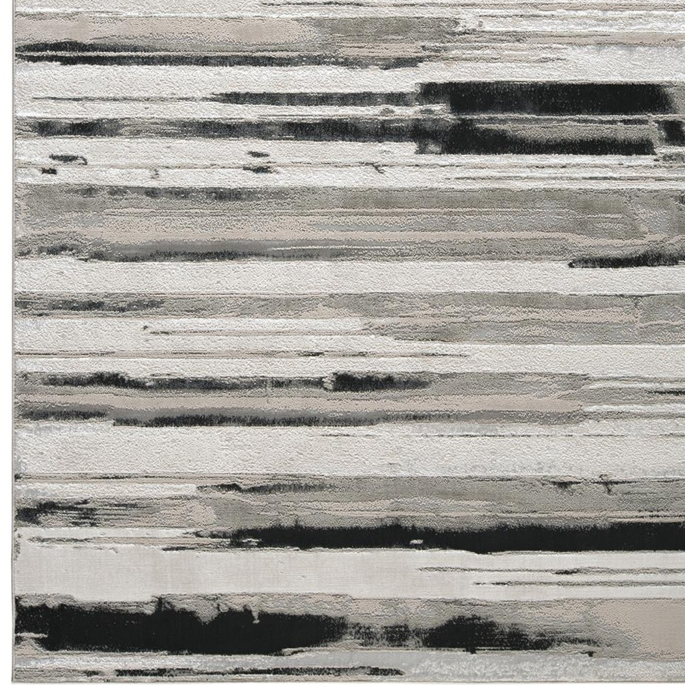 5" X 8" Black and Silver Abstract Non Skid Area Rug