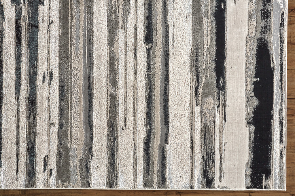 5" X 8" Black and Silver Abstract Non Skid Area Rug