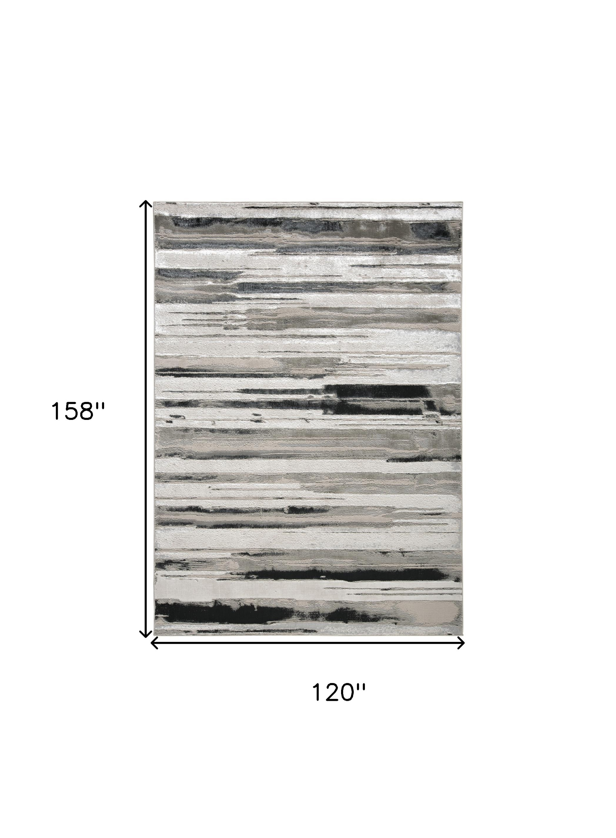 10" X 13" Silver Gray And Black Abstract Stain Resistant Area Rug