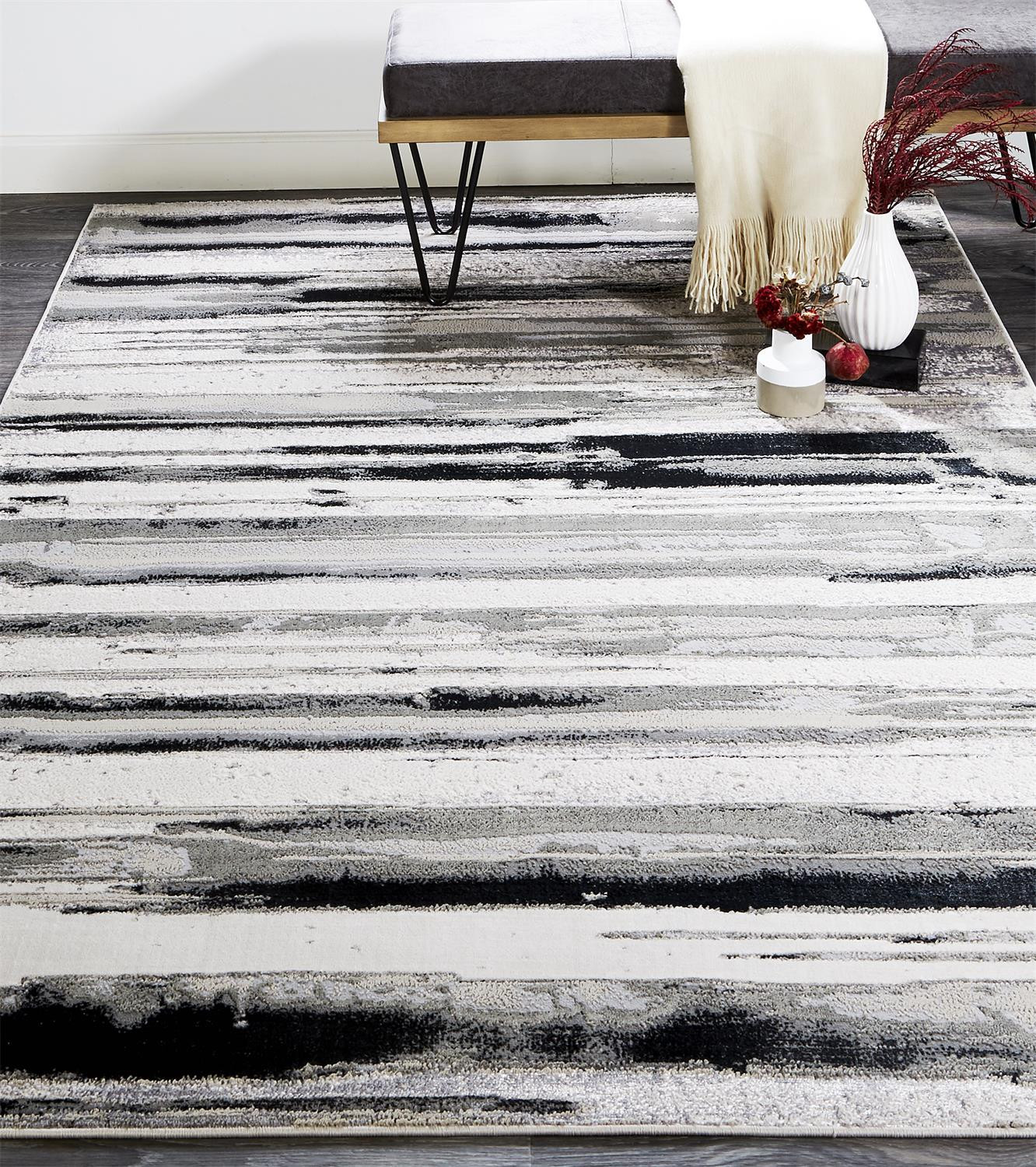 10" X 13" Silver Gray And Black Abstract Stain Resistant Area Rug