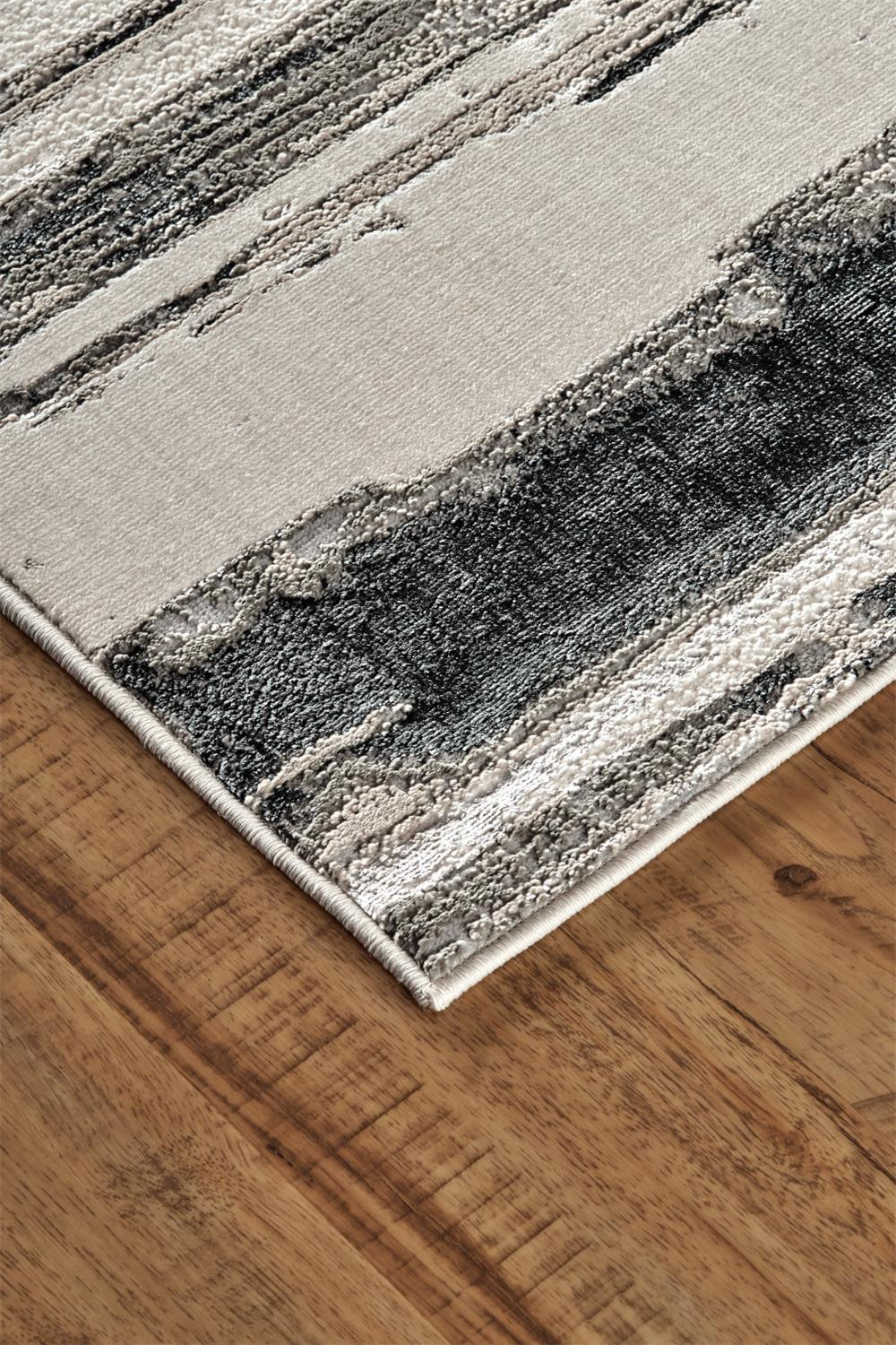 10" X 13" Silver Gray And Black Abstract Stain Resistant Area Rug