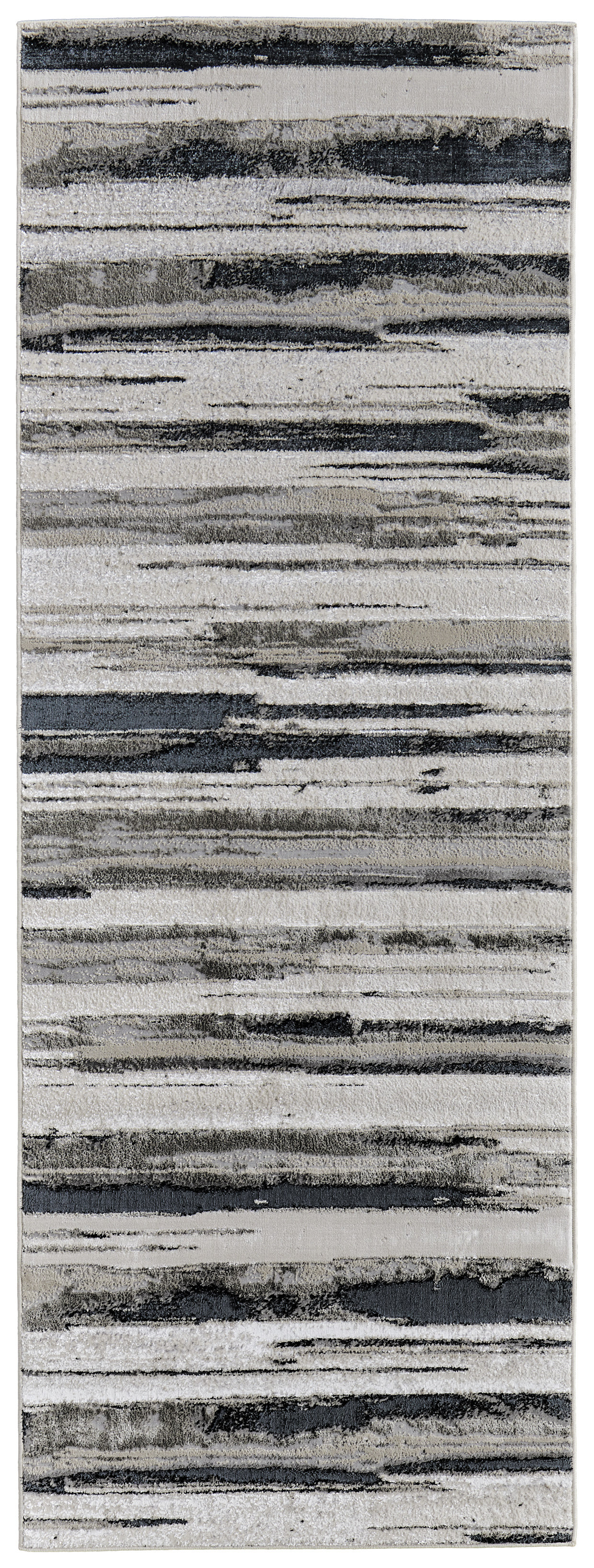 8" Beige and Black Abstract Distressed Runner Rug