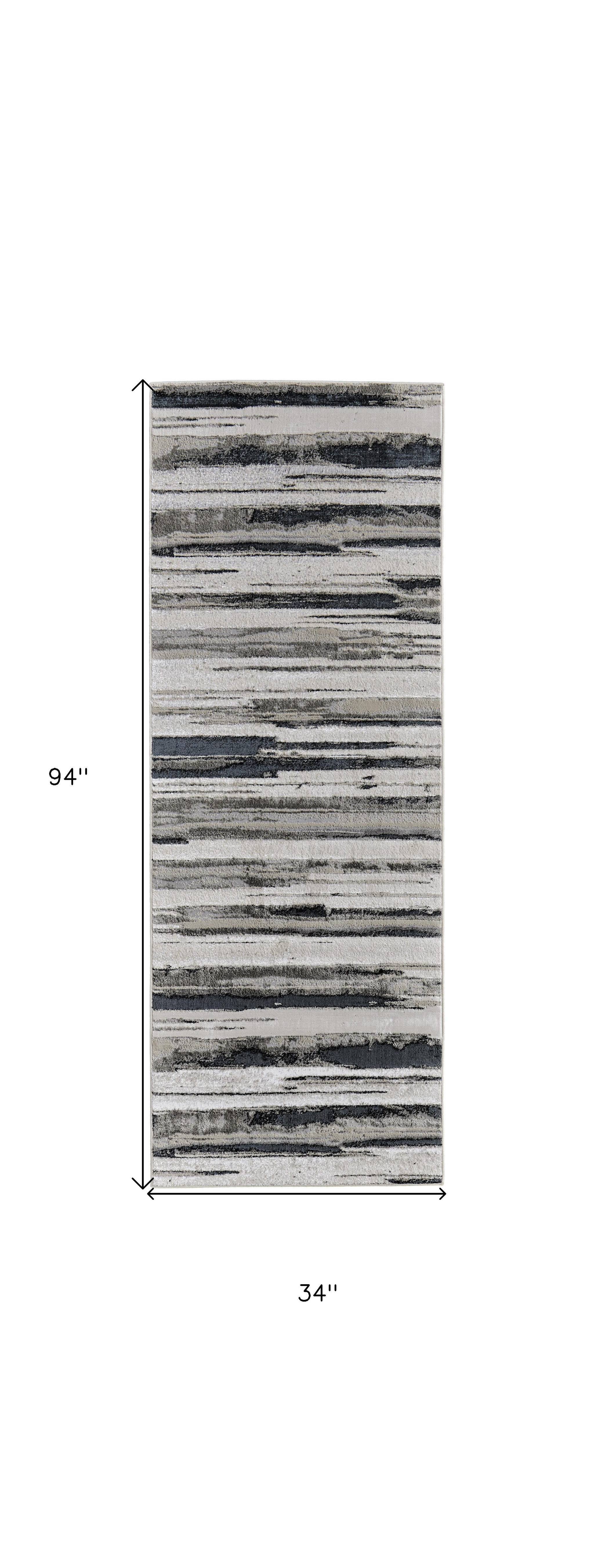 8" Beige and Black Abstract Distressed Runner Rug