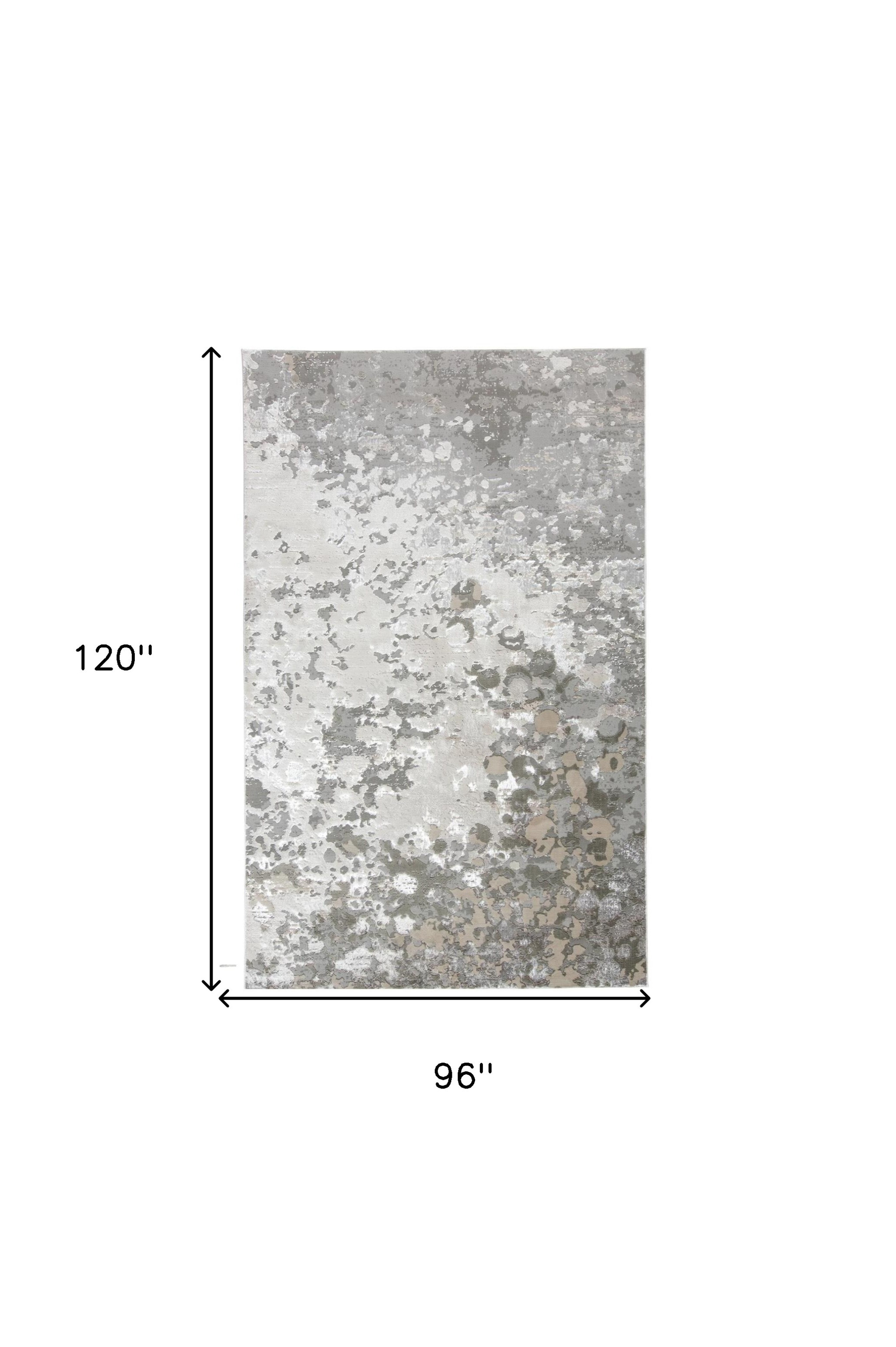 8" X 10" Silver and Gray Abstract Non Skid Area Rug