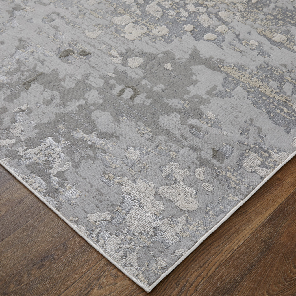 8" X 10" Silver and Gray Abstract Non Skid Area Rug