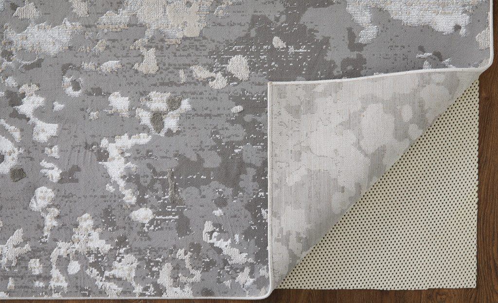 8" X 10" Silver and Gray Abstract Non Skid Area Rug