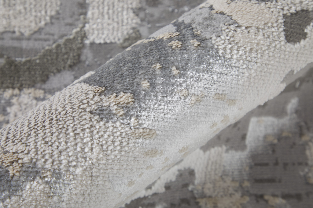 8" X 10" Silver and Gray Abstract Non Skid Area Rug
