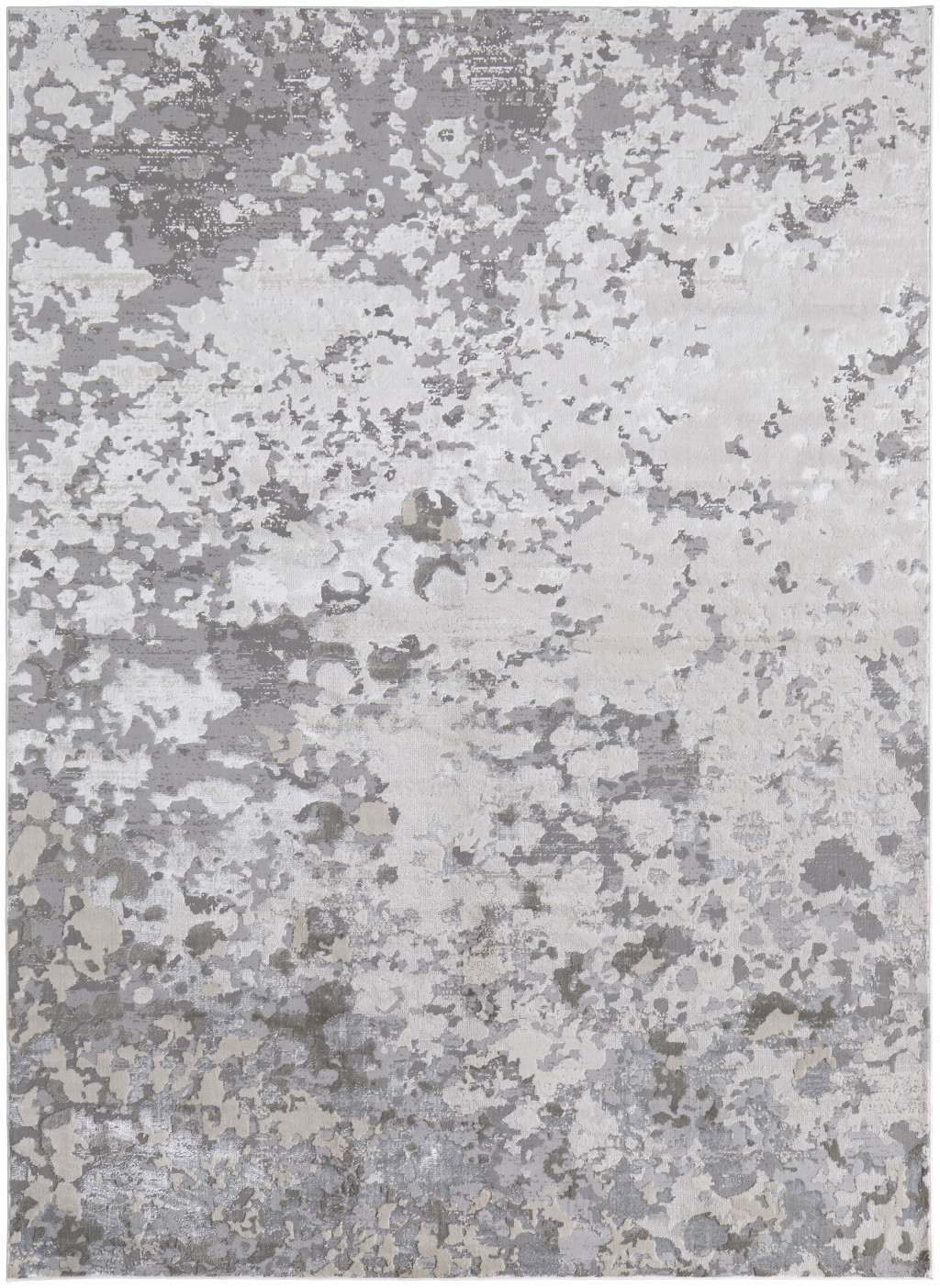 7" X 10" Silver Gray And White Abstract Stain Resistant Area Rug