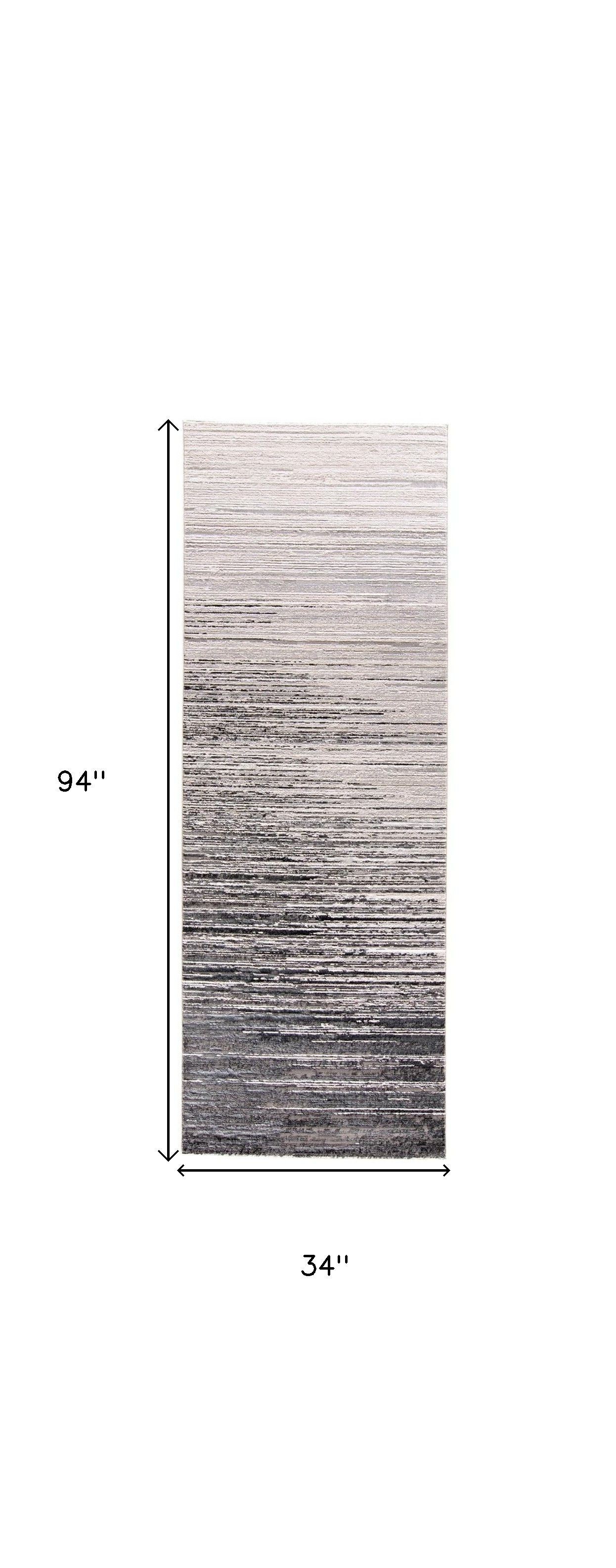 8" Runner Black Silver and Gray Abstract Runner Rug