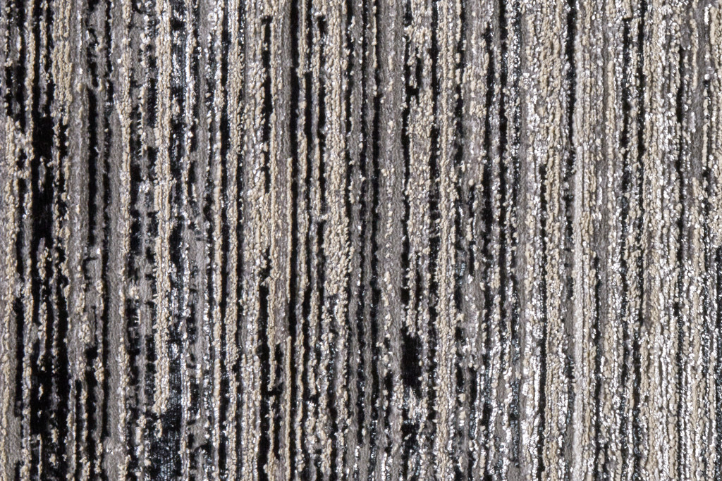 8" Runner Black Silver and Gray Abstract Runner Rug