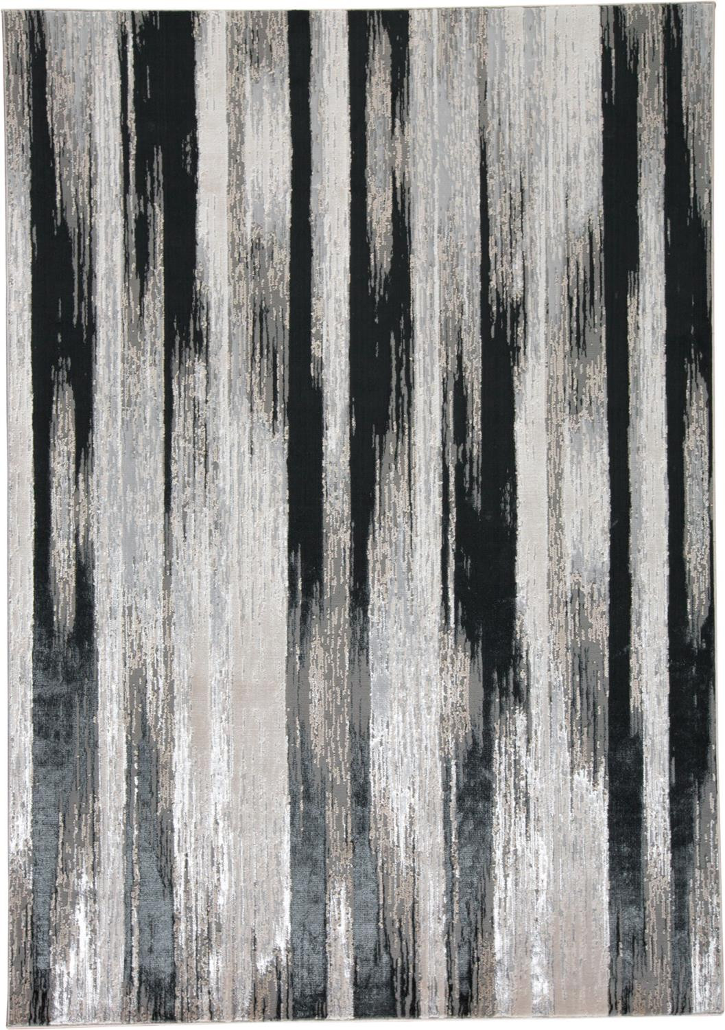 7" X 10" Black Silver and Gray Abstract Power Loom Area Rug