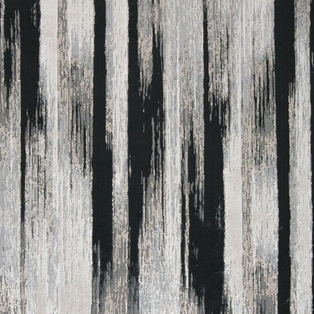 9" X 12" Black Silver and Gray Abstract Power Loom Area Rug