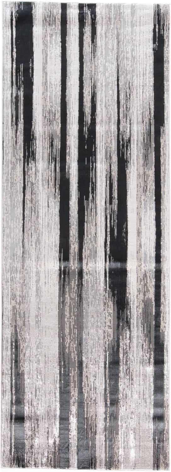 8' Beige and Black Abstract Power Loom Runner Rug-511561-1