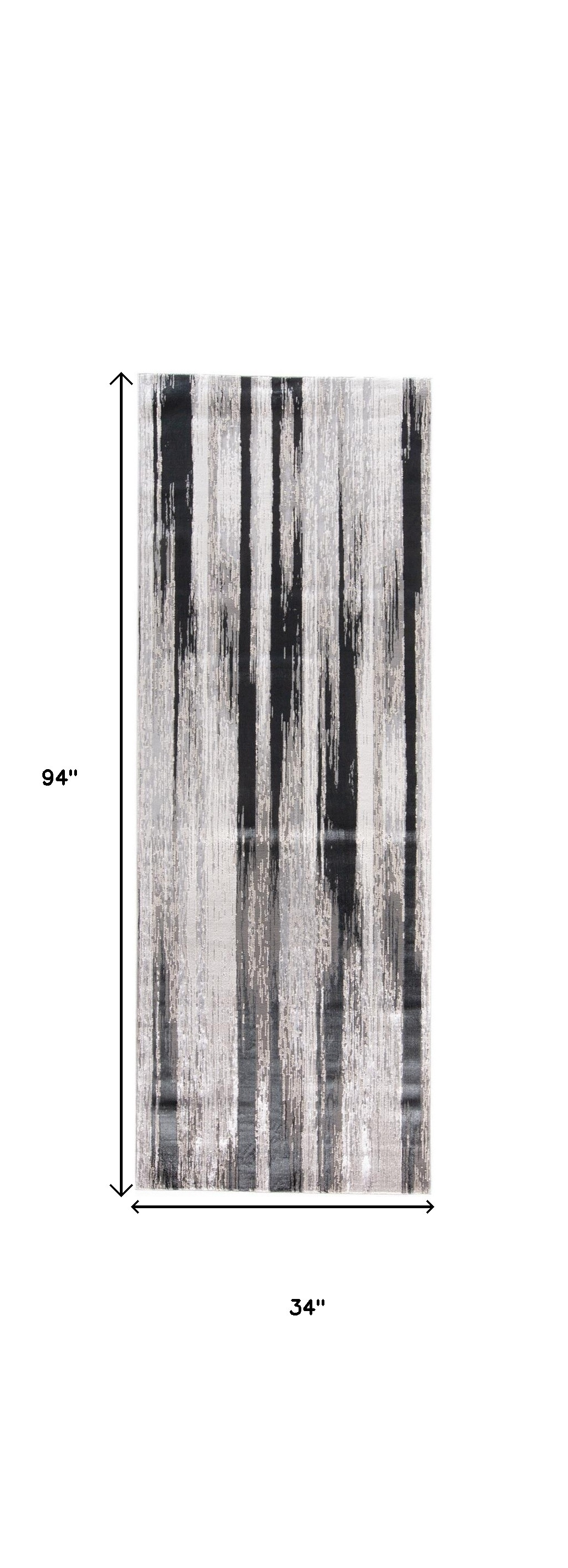 8" Beige and Black Abstract Power Loom Runner Rug