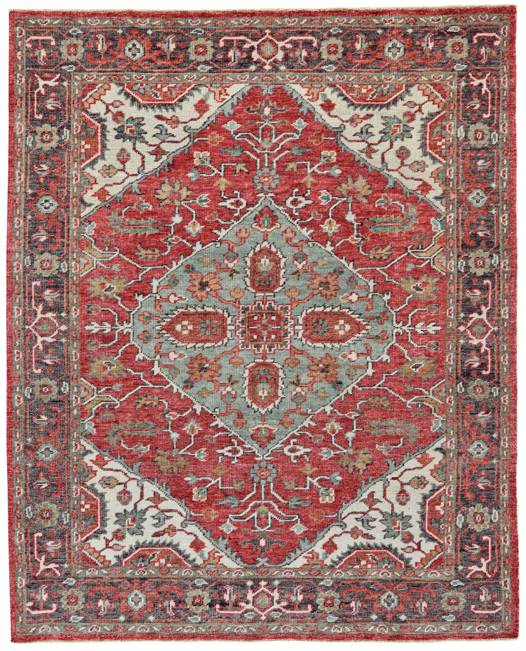 2 X 3 Red gray And Ivory Wool Floral Hand Knotted Distressed Stain Resistant Area Rug With Fringe