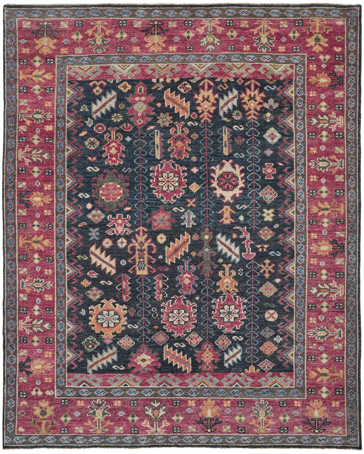 2 X 3 Pink Blue And Orange Wool Floral Hand Knotted Distressed Stain Resistant Area Rug With Fringe