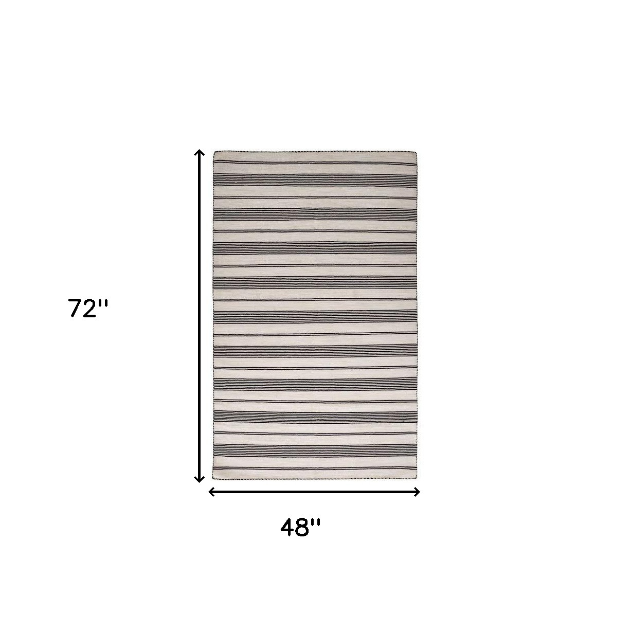 4" X 6" Black And White Striped Dhurrie Hand Woven Stain Resistant Area Rug