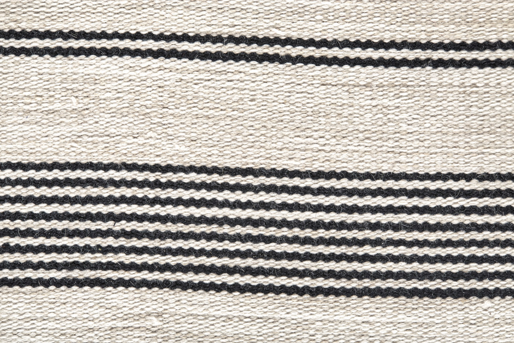 4" X 6" Black And White Striped Dhurrie Hand Woven Stain Resistant Area Rug