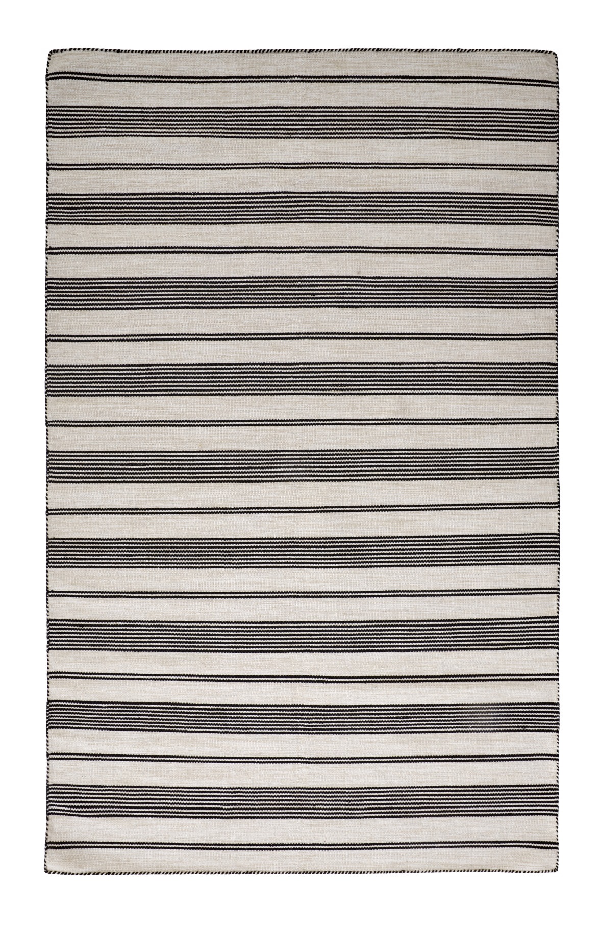 8" X 11" Black And White Striped Dhurrie Hand Woven Stain Resistant Area Rug