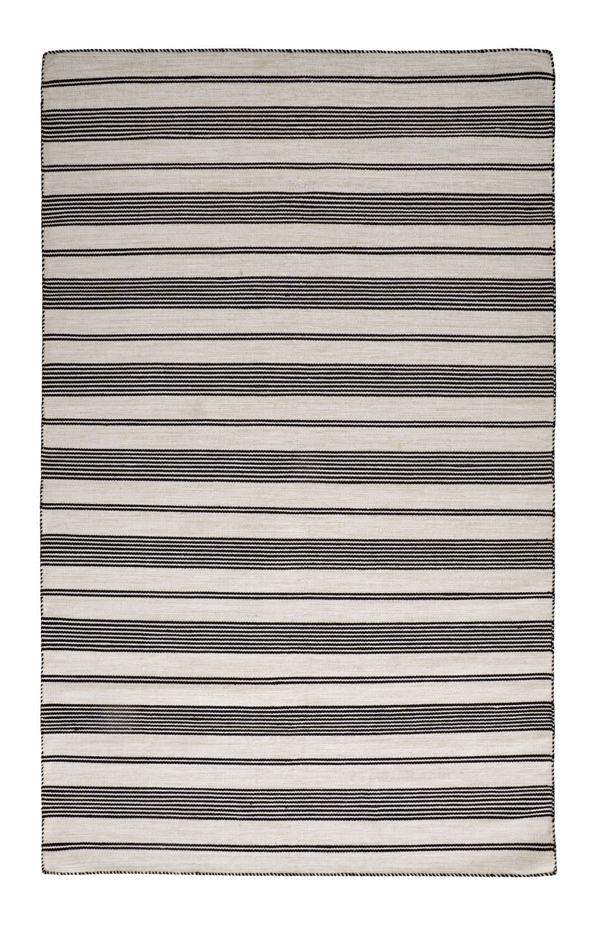 8" X 11" Black And White Striped Dhurrie Hand Woven Stain Resistant Area Rug