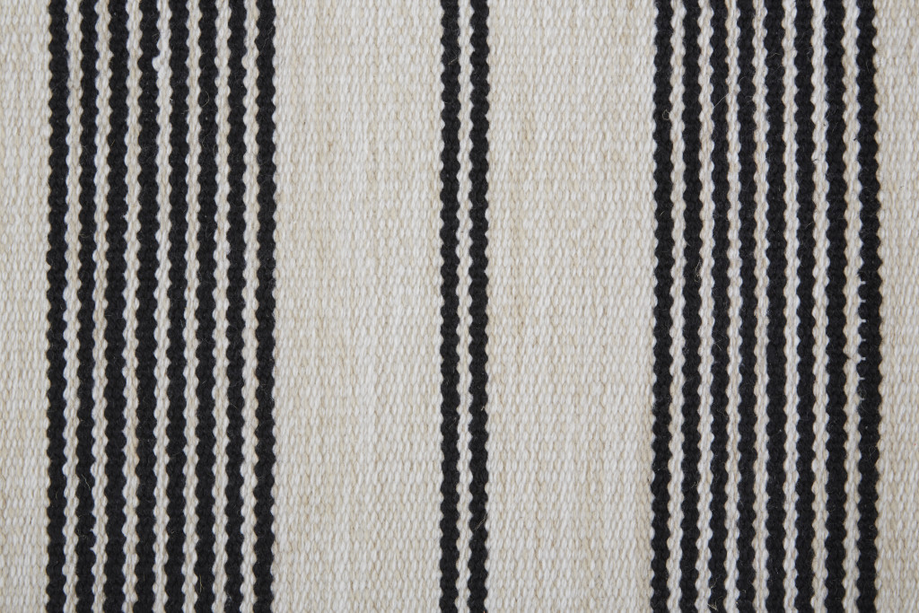 8" X 11" Black And White Striped Dhurrie Hand Woven Stain Resistant Area Rug