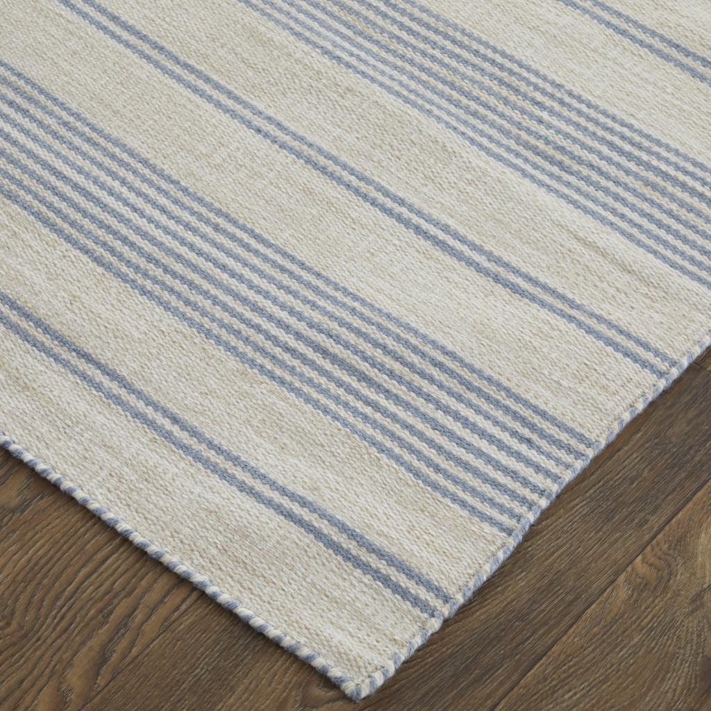 5" X 8" Blue Ivory And Tan Striped Dhurrie Hand Woven Stain Resistant Area Rug