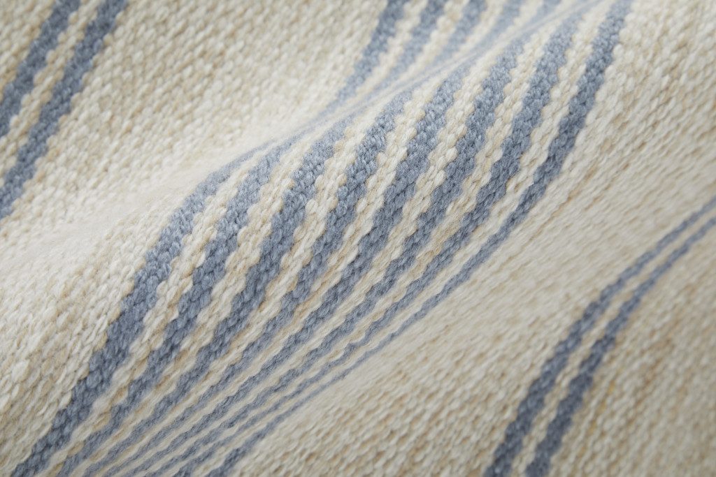 5" X 8" Blue Ivory And Tan Striped Dhurrie Hand Woven Stain Resistant Area Rug