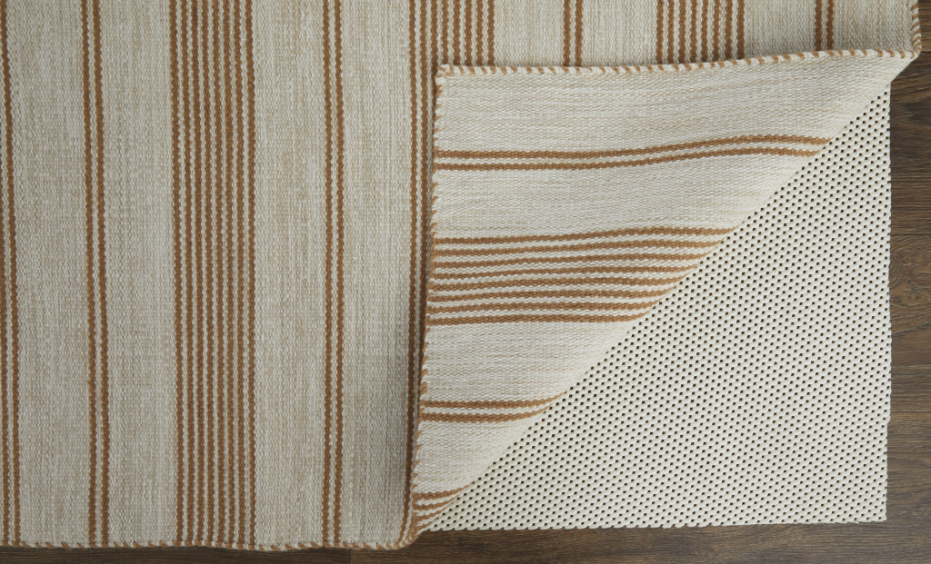 5" X 8" Ivory Taupe And Brown Striped Dhurrie Hand Woven Stain Resistant Area Rug