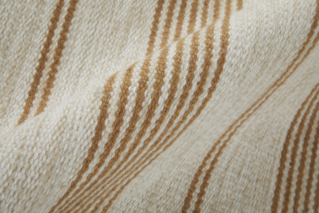 5" X 8" Ivory Taupe And Brown Striped Dhurrie Hand Woven Stain Resistant Area Rug
