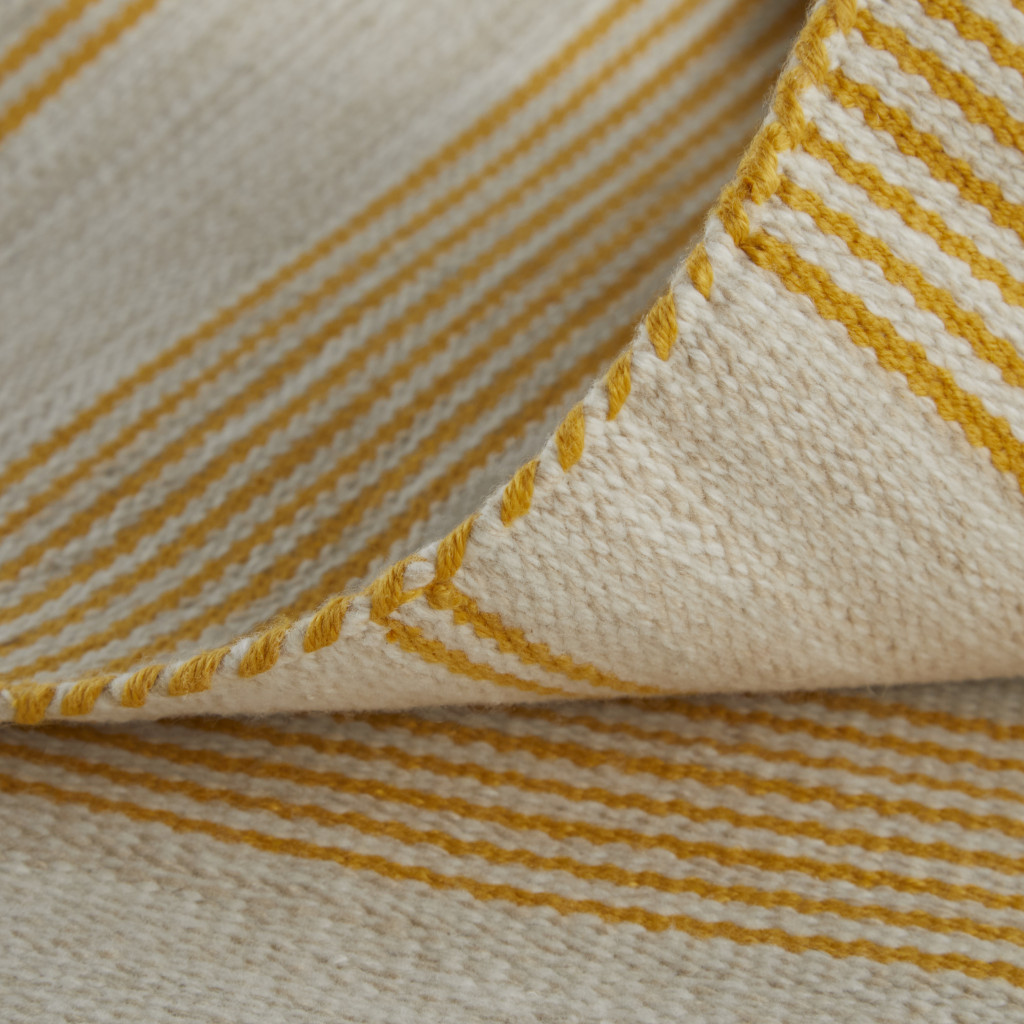 5" X 8" Yellow And Ivory Striped Dhurrie Hand Woven Stain Resistant Area Rug