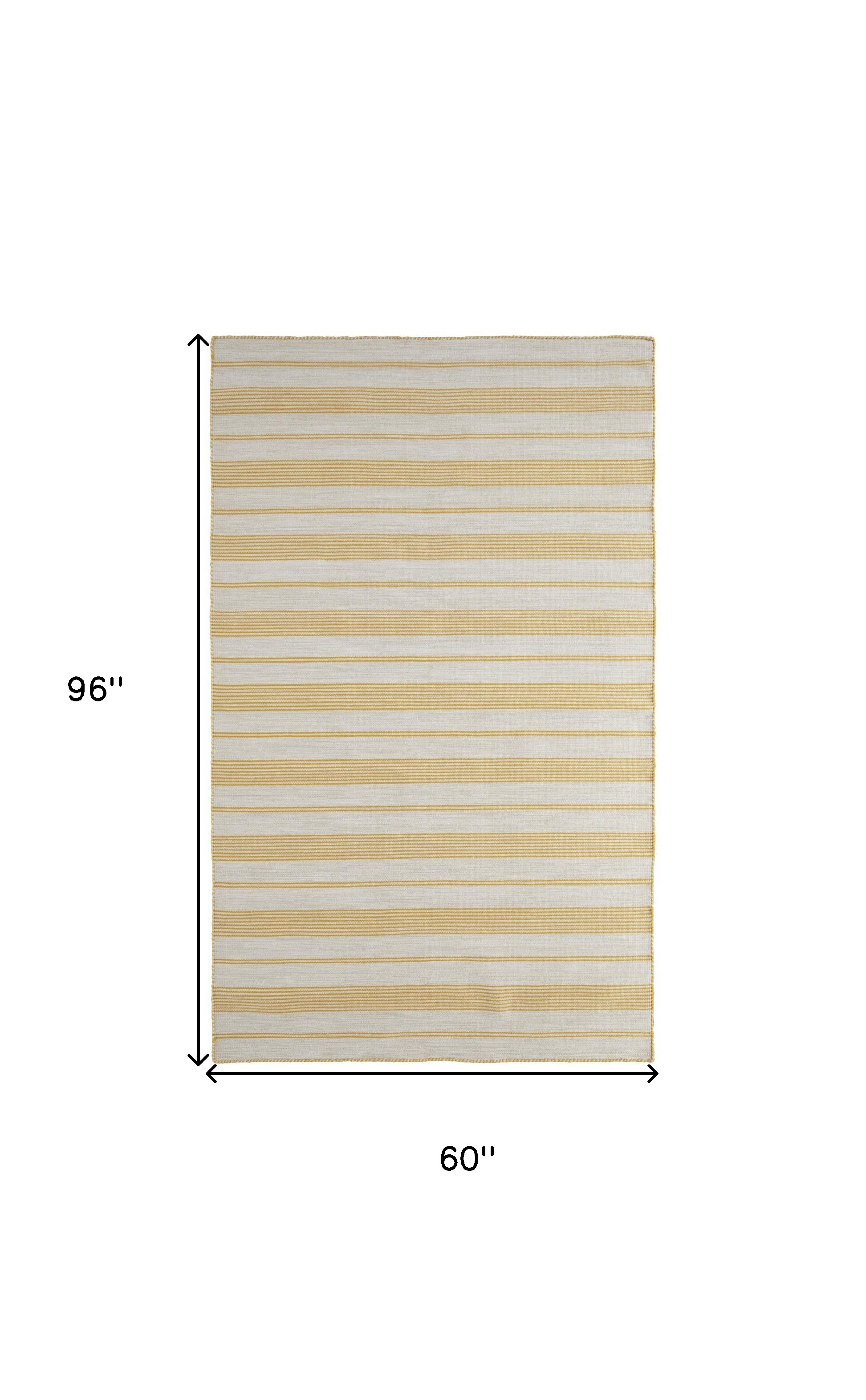 5" X 8" Yellow And Ivory Striped Dhurrie Hand Woven Stain Resistant Area Rug