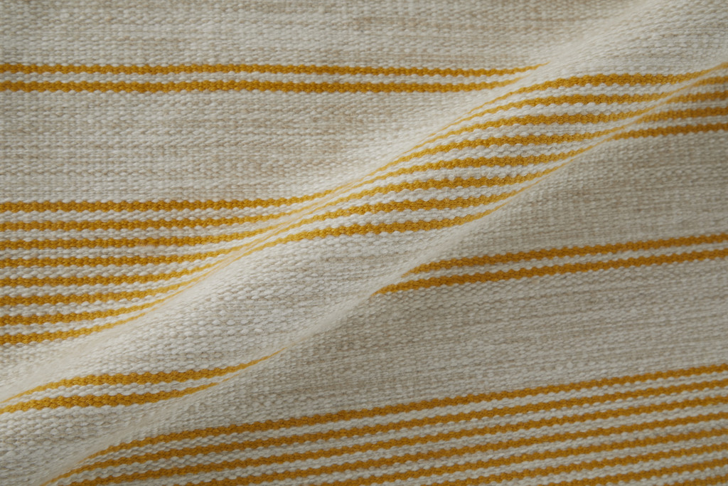 8" X 11" Yellow and Ivory Striped Hand Woven Area Rug